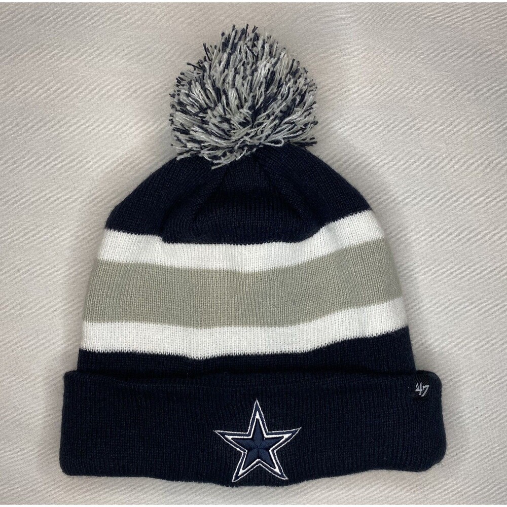‘47brand Dallas Cowboys Pom Pom Knit Beanie Hat Men’s One Size Blue White Gray